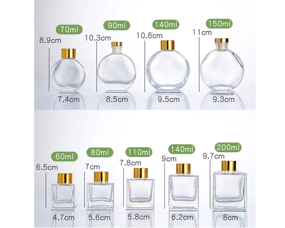 Free Sample Design 50ml 100ml 200ml Clear Empty Square Glass Reed Diffuser Bottle With Gold Screw Lid