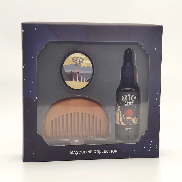 Oem Private Label Natural Organic Beard Growth Oil Beard Wax Comb Gift Set Beard Care Sets for Men
