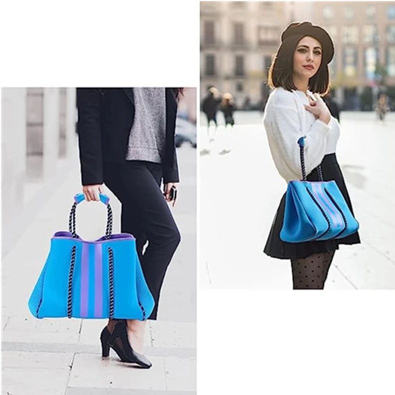 Wholesale Summer Multipurpose Fashion Perforated Woman Neoprene Tote Beach Bag Handbags Fashion Bucket OEM Unisex Girls Fashion