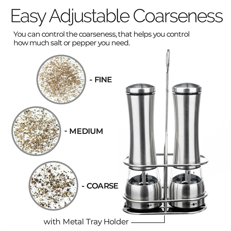 Stainless Steel Battery Operated Electric Salt Pepper Grinder Pepper mill With LED light
