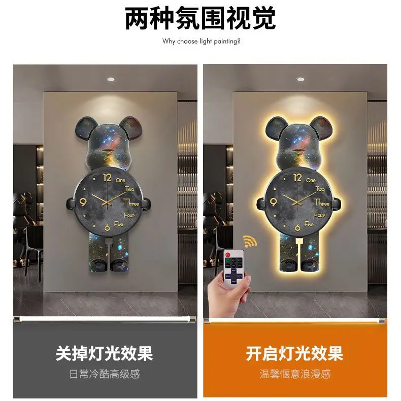 Hot Sales Modern Fashion Entrance Living Room Silent Clock Light Luxury Wall Art Creative Iron Animal Violent Bear Wall Clock