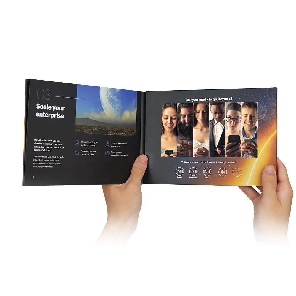 Lcd Рекламные свадебные приглашения бумажная печать видео поздравительная открытка видео конверт видео брошюра