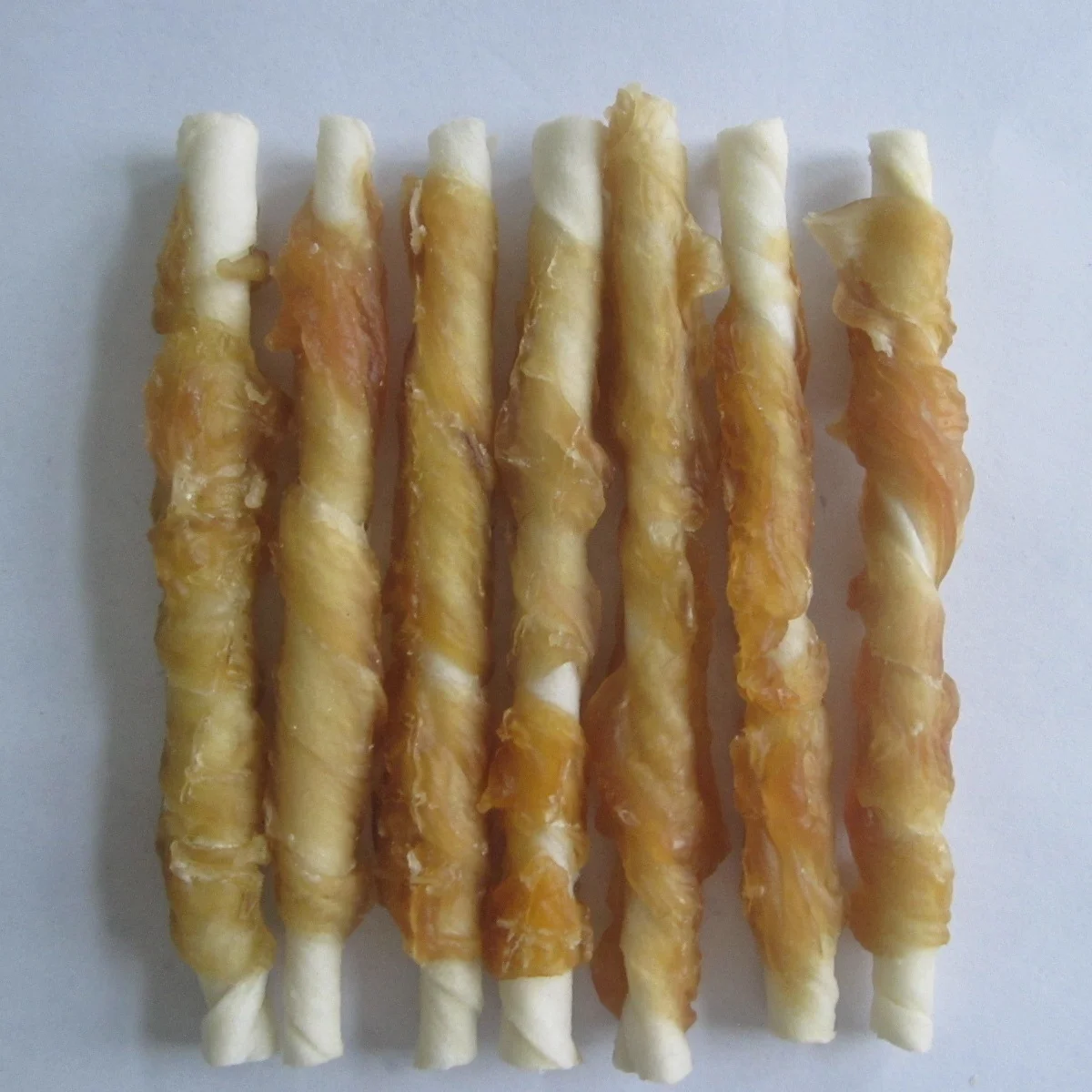 Top selling made by natural chicken meat for pet dog food of chicken jerky wrapped bleached rawhide