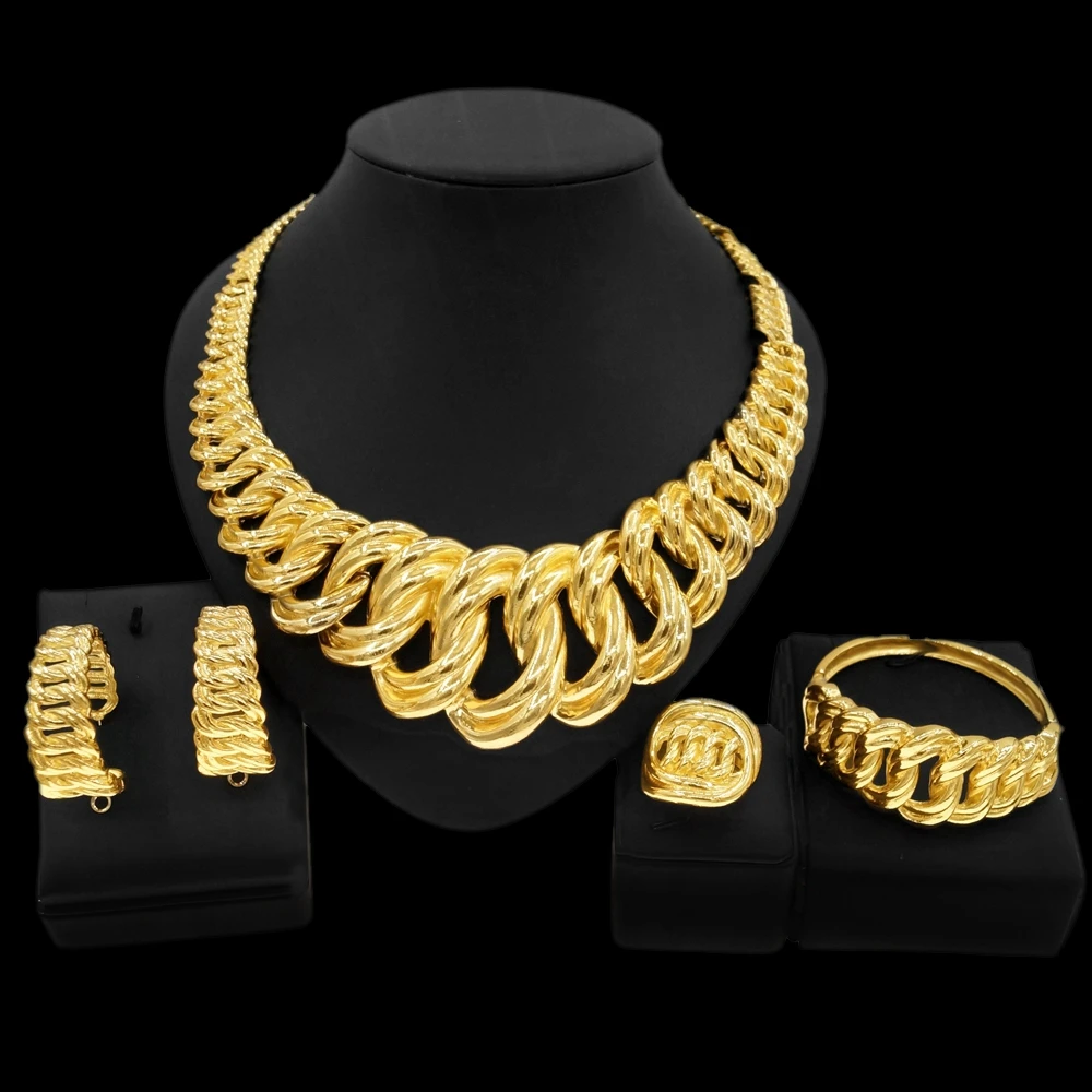 Yulaili Wide Chain Jewelry Sets Big Jewellery Italian Gold Plated Necklace Bracelet Set Daily Simple Casual Costume Accessories