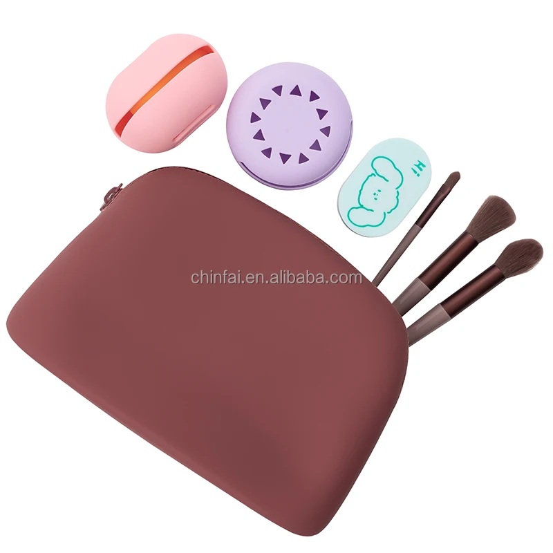 2024 Eco-Friendly Foldable Waterproof BPA Free Silicone Make up Organizer Cosmetic Bag & Case for Girls Women Travel