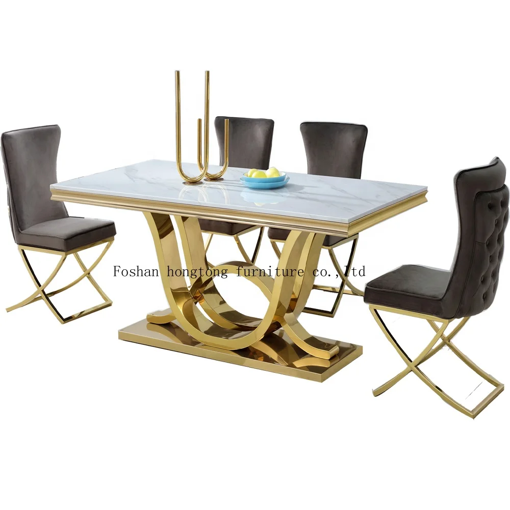 Новый трендовый дизайн 2022 года белый мраморный верх хромированная рама из нержавеющей стали подходит к бархатному стулу