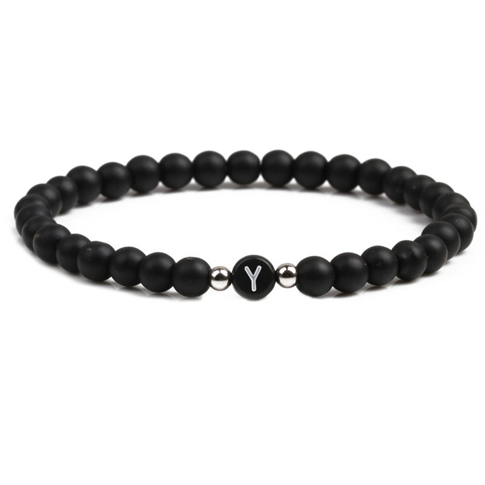 Matte Black Onyx initial Letter bracelet for Women Natural Stone Strand Beaded Bracelets Personalized Custom Name Jewelry Gift