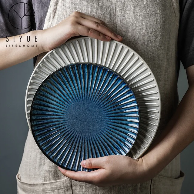 Керамические тарелки для домашнего использования, цветные глазурованные круглые полосатые фарфоровые тарелки, персонализированные тарелки, тарелки 1081