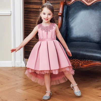 Little girl princess dress pettiskirt piano costumes trailing flower girl dress wedding satin mesh yarn show skirt