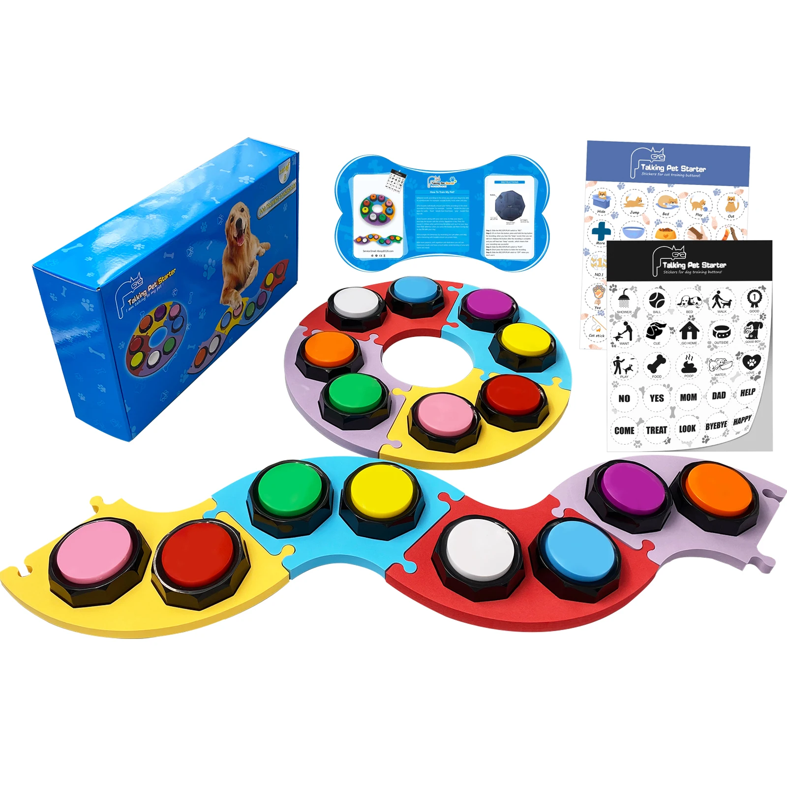 Set of 8 Newest sound voice music pet dog buttons for communication talking recording easy button with EVA mat & sticker