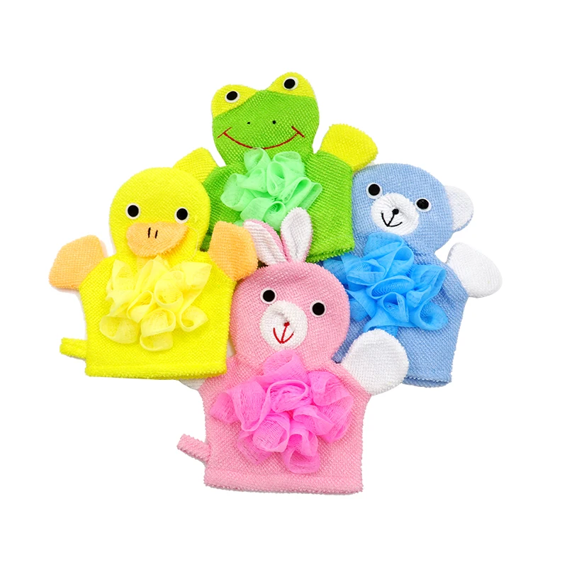 4pcs Cartoon Kid Bath Glove Safe Children Bath Glove Bath Scrubber Glove