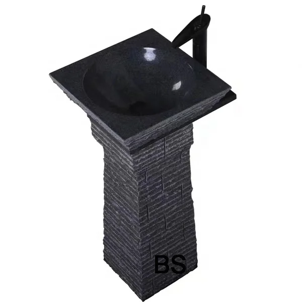 outdoor or indoor black marble pedestal stone basin for sale