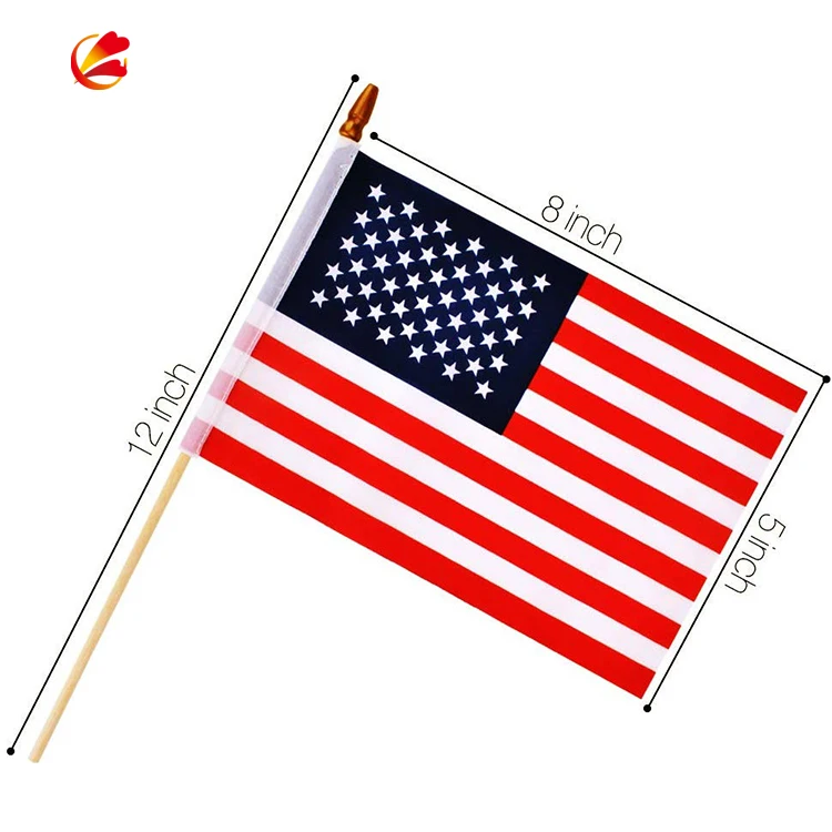 Small/Mini American Flags on Stick 5x8 Inch Handheld US Flags decor American Hand Held Stick Flags Spear Top Veteran Party
