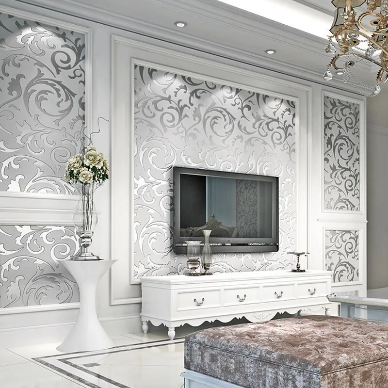 
Grey 3D Damask Embossed Wallpaper Roll Home Decor Living Room Bedroom Wall Coverings Silver Floral Luxury Wall Paper 