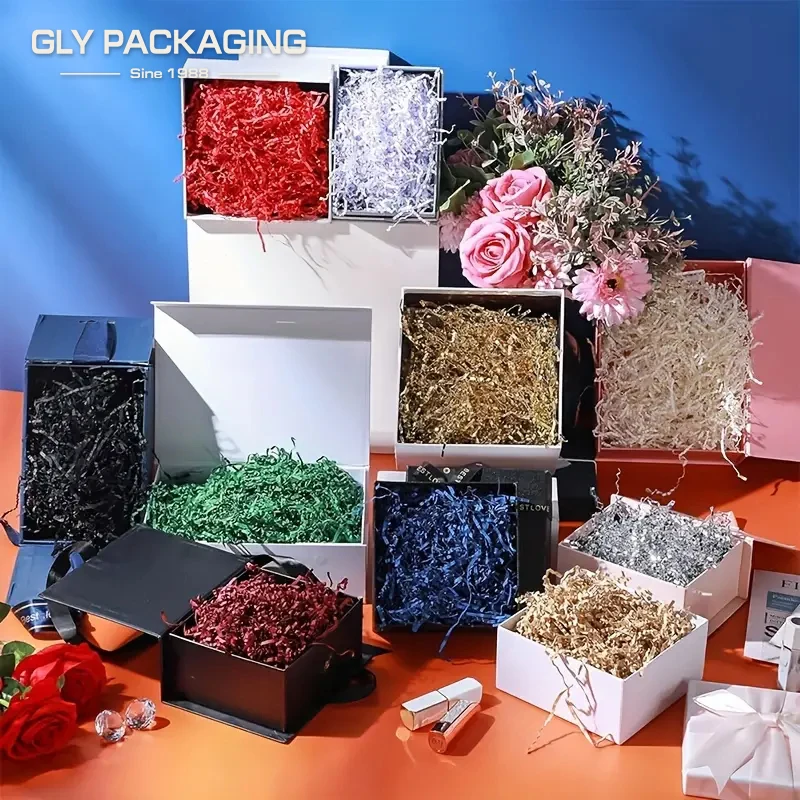 Custom Multiple colors High Quality Crinkle Lafite Filling paper Shredded Paper Crepe 0.5LB 1LB 2LB Shredded Paper For Gift Box