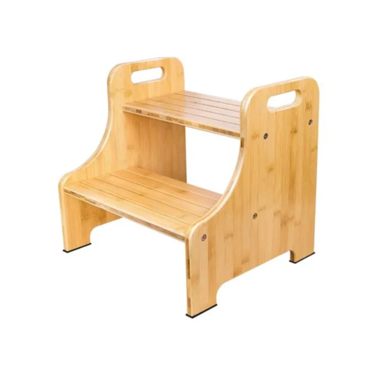 Multi-Purpose Bamboo 2 Step Stool Bamboo Kids Toddler Stepping Stool Wooden Bed Step Stool