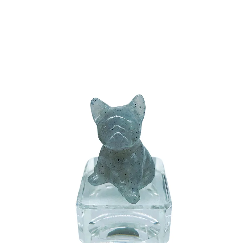 HZ Natural Gemstone Stone Quartz Hand Carved Crystal French Bulldog Dog for Home Decor