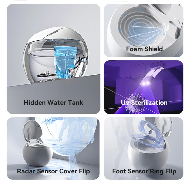 New Design Egg Shape Intelligent Automatic Operation Flushing Toilet Bowl Bathroom WC Ceramic Smart Toilet