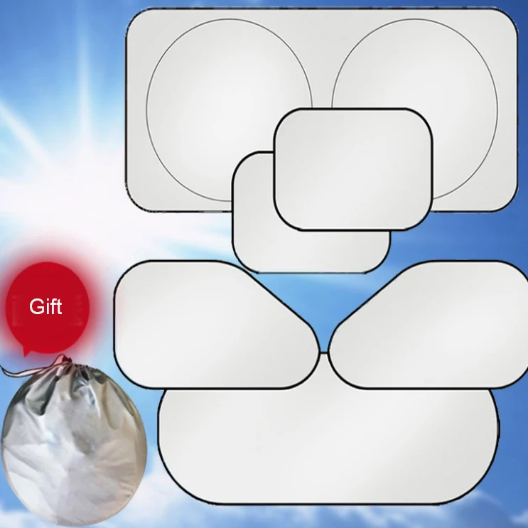 Car Sunshade Front and Rear Windshield Window Sunscreen Heat Insulation Silver 6 in 1Umbrella of Summer Car Accessories Products