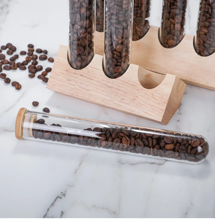 Ручная выдувка герметичное боросиликатное стекло бутылка для специй кофейных зерен банка с бамбуковой крышкой