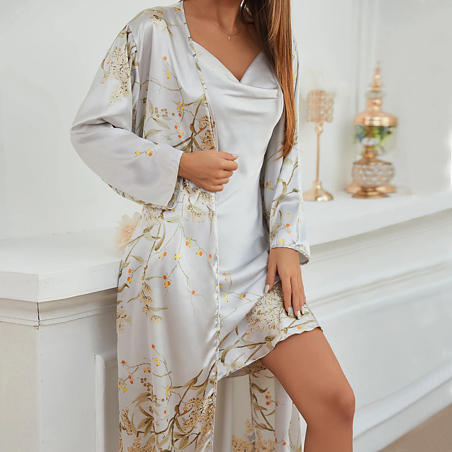 High quality thin night-robe 2 piece set sleepwear women sexy ropa para dormir damas hot nightgowns for sleeping lady night suit