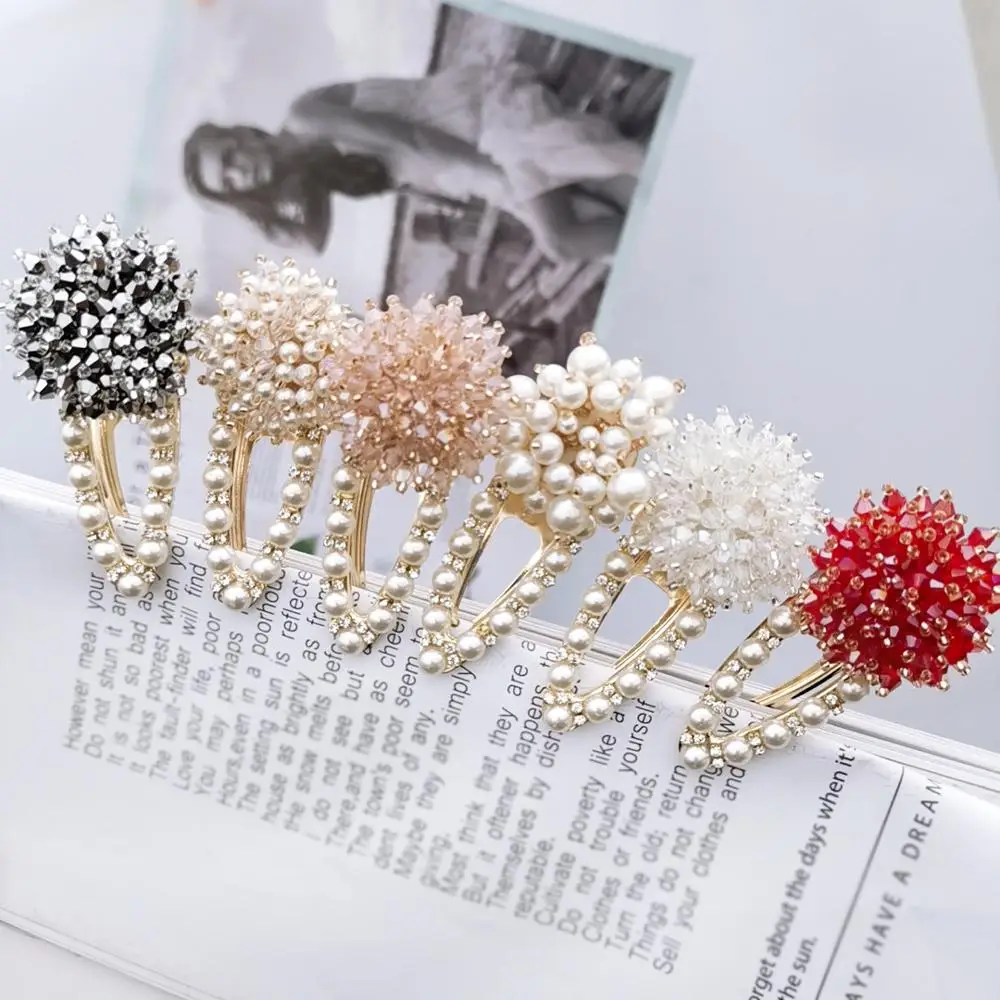 Korea Crystal Rhinestones Hair Pins Plastic Pearl Flower Hairclips Handmade Hollow Waterdrop Hair Clips Hair Accessories