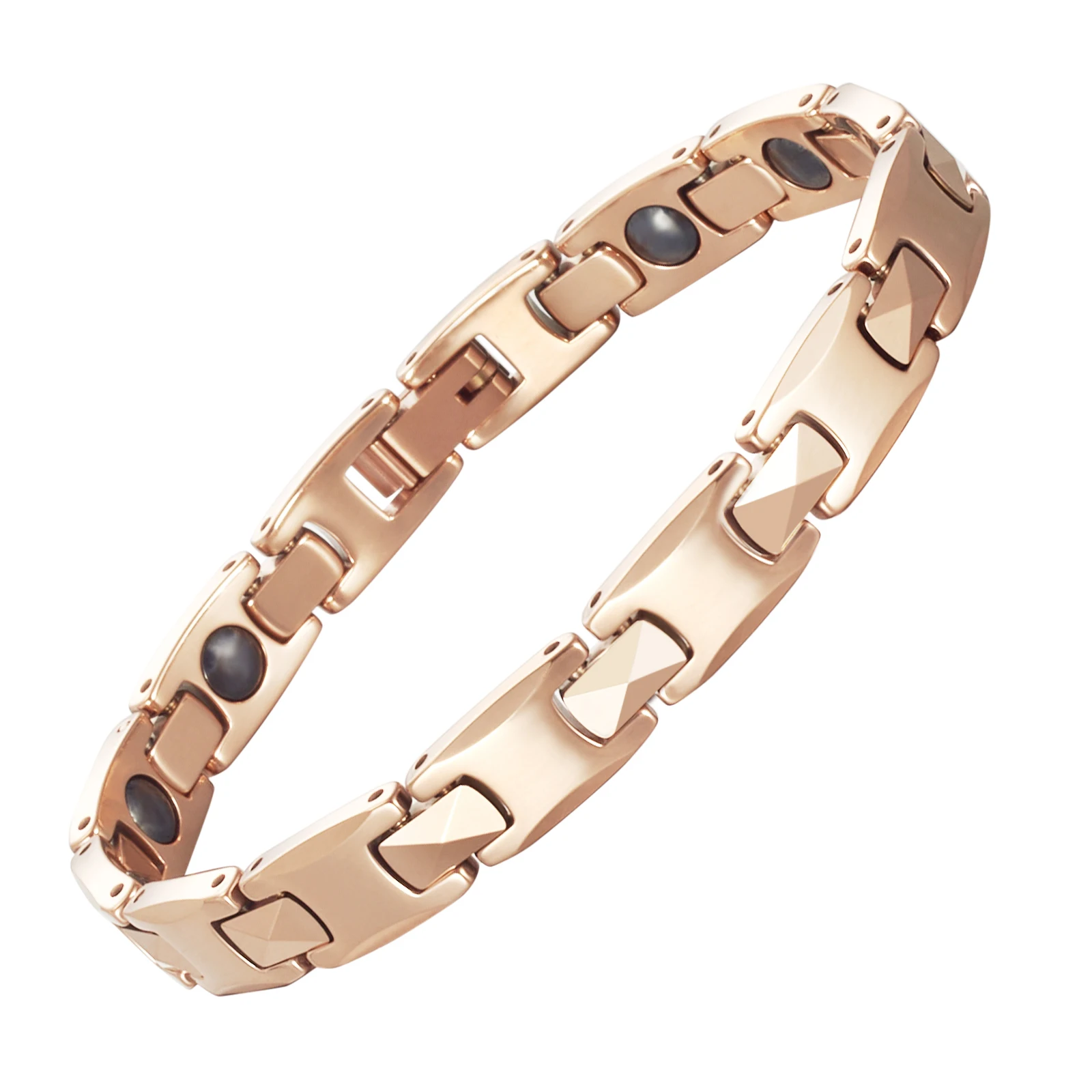 Energinox Rose Plating Stunning Healing Arthritis Solid Magnetic Germanium Grains Tungsten Carbide Bracelet