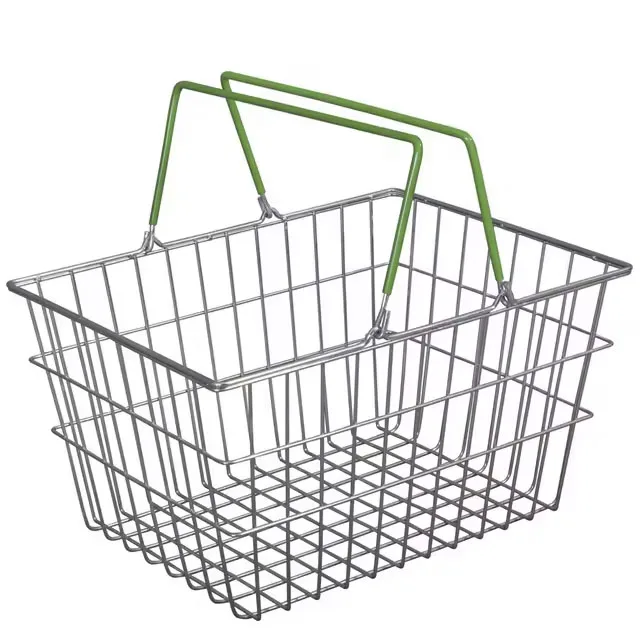 Hot Sale GuanRiver  Metal Wire Mesh Shopping Basket with Handles Wrought Iron Deep Storage Supermarket Basket