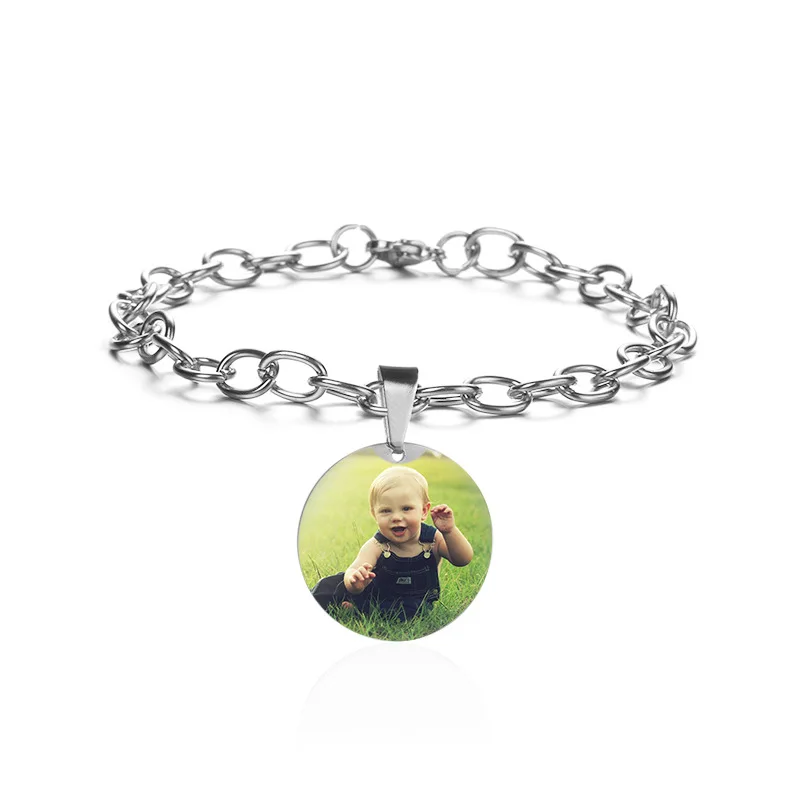 Wholesale Personalized Popular Photo Bracelet Custom Engraved Charm Bangle Stainless Steel Custom Unisex Metal Bracelet