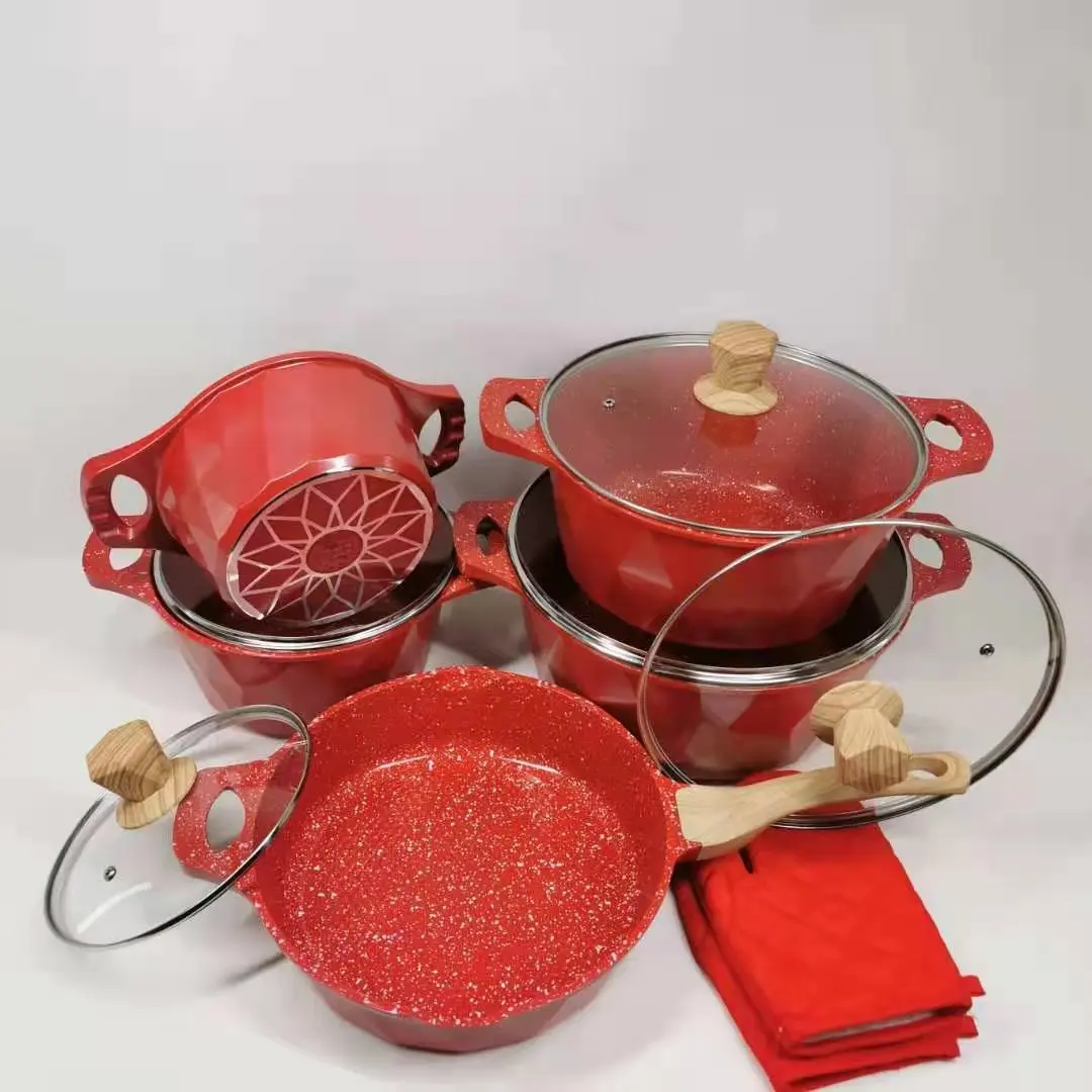 Non Stick Cookware Customized Kitchen Aluminum Pot Die Casting Wok Medical stone Gift Set 12 Pieces Cookware Pans And Pots Set