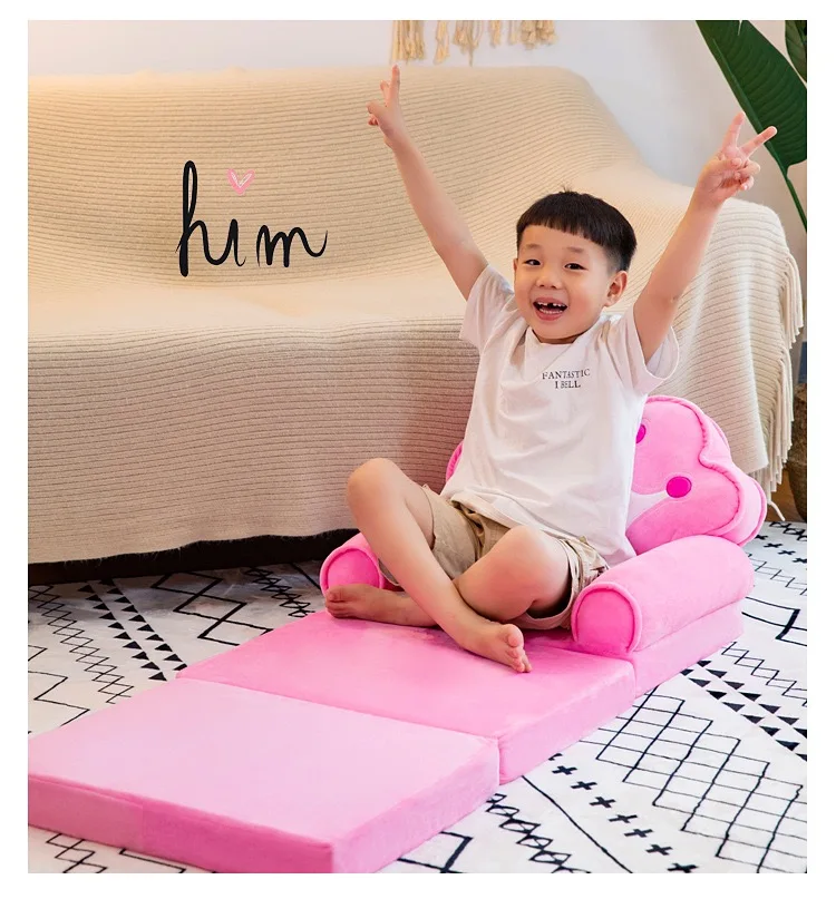 Toddler Kids 120cm Triple Foldable Cartoon Sofa Children Soft Plush Cute Cotton Protect Seat Baby Playing Chair Lounger