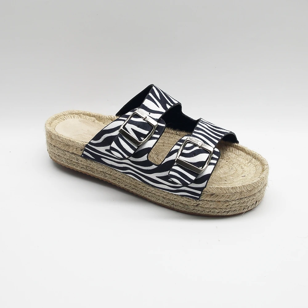 OEM & ODM ladies double straps slippers 2 cm  nature jute sole sandals casual summer espadrilles shoes for girls