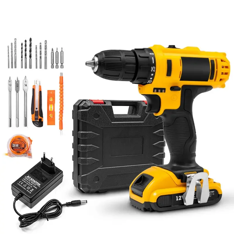 Power Tools Set Drill Bit Screwdriver 12v Electric Cordless Wireless Drill High Quality Plastic Box Packing Driver Battery Drill