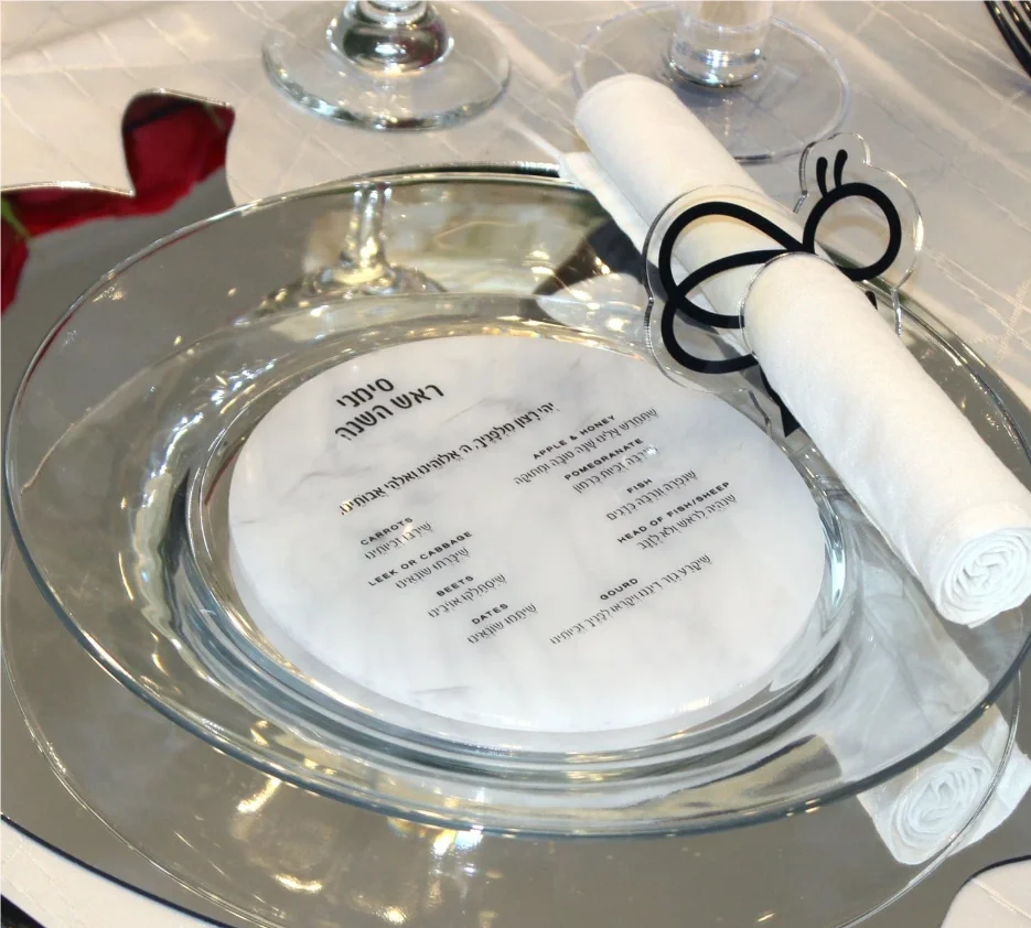 Jewish Lucite Judaica круглая окрашенная симанимная открытка для Рош хашана акриловая мраморная чанука брачос