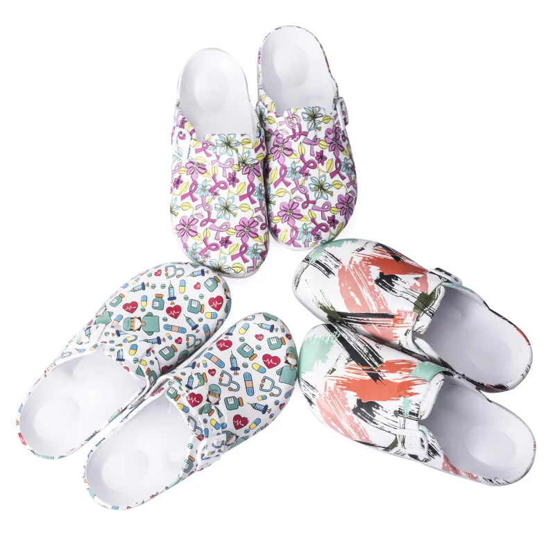 Wholesale Non-Slip Lightweight Clogs Printed Hospital Work EVA White Shoes For Nurse