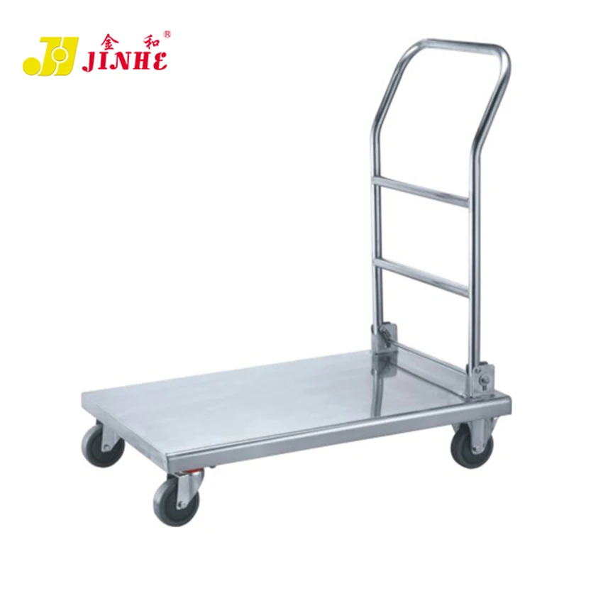 JINHE truck cart foldable wholesale heavy duty square flat bed steel  folding ss platform trolley