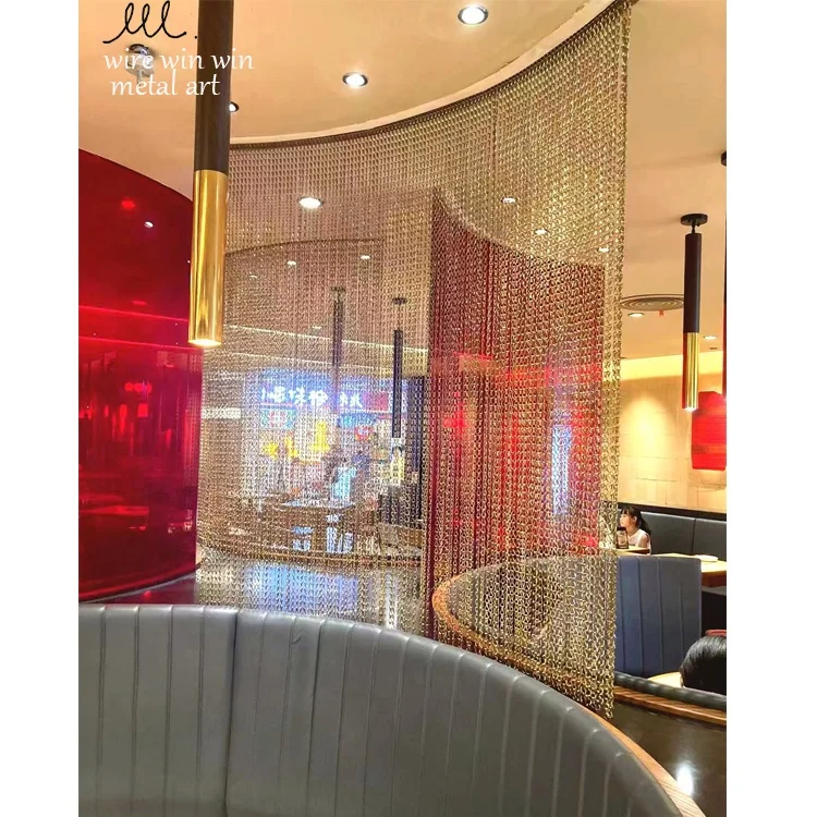 Aluminium Screen Shiny Gold Metal Restaurant Canteen Room Divider Screen Ceiling Decoration Space Partition