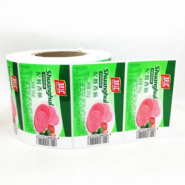 Waterproof Glossy Lamination Adhesive Sausage Packaging Label Sticker Rolls with Glassine Release Liner