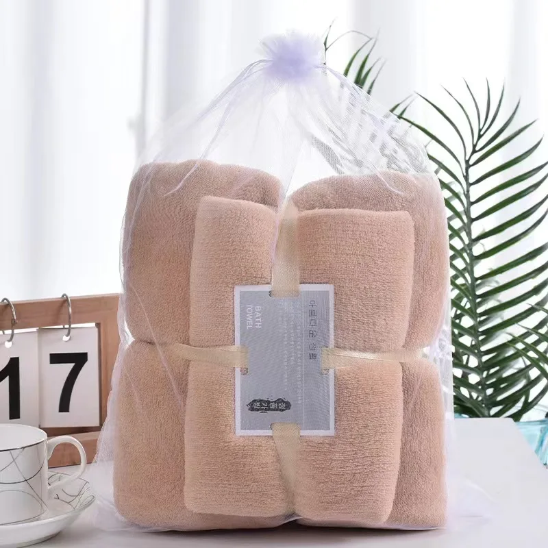 High-density padded high-grade warp knitted coral fleece mother towel soft absorbent towel bath towel set