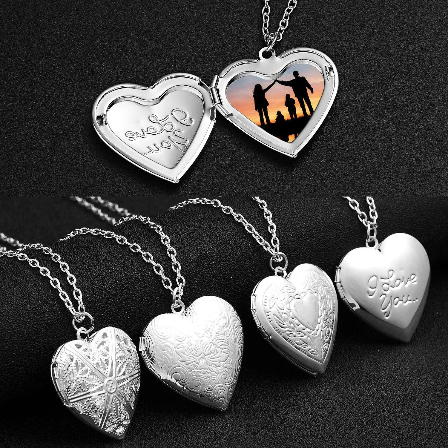 Creative Design Heart Locket Pendant Necklace Photo Frame Heart Pendant Necklace for Couples