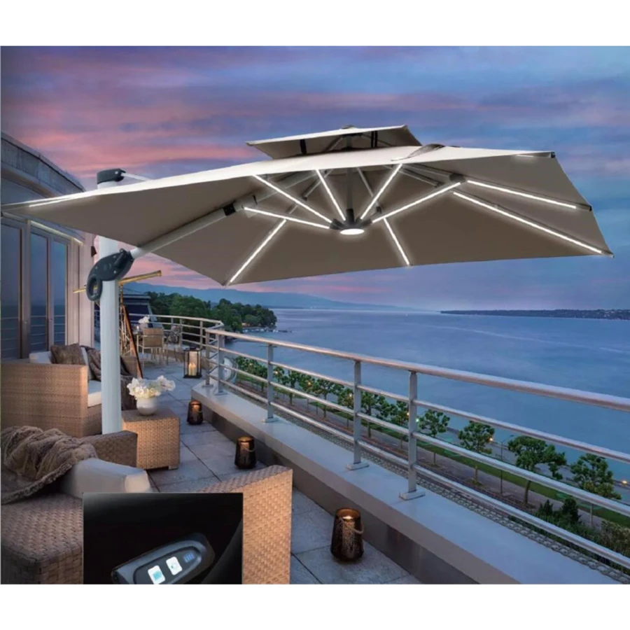 High Quality Outdoor Work Big Hotel Customized Tent White Scalloppatio Led Light Parasol Umbrella for Patiowhite Large
