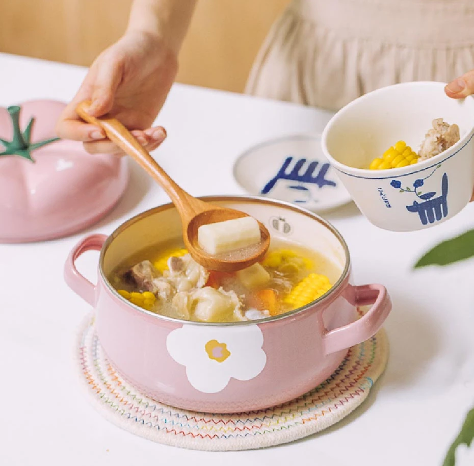 M-cooker Sweet Cute Flower Pumpkin Bowl Tomato Cast Iron Casserole Baking Mini Enamel Pot