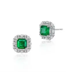  YANYI Luxury 925 Sterling Silver Emerald Zircon Earrings Micro-inset Diamond-studded Jewelry