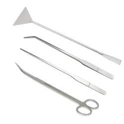 4PCS Stainless Steel Mirror Polished Aquarium Plant Pruning Tools Aquarium Tweezers Scissors and Spatula
