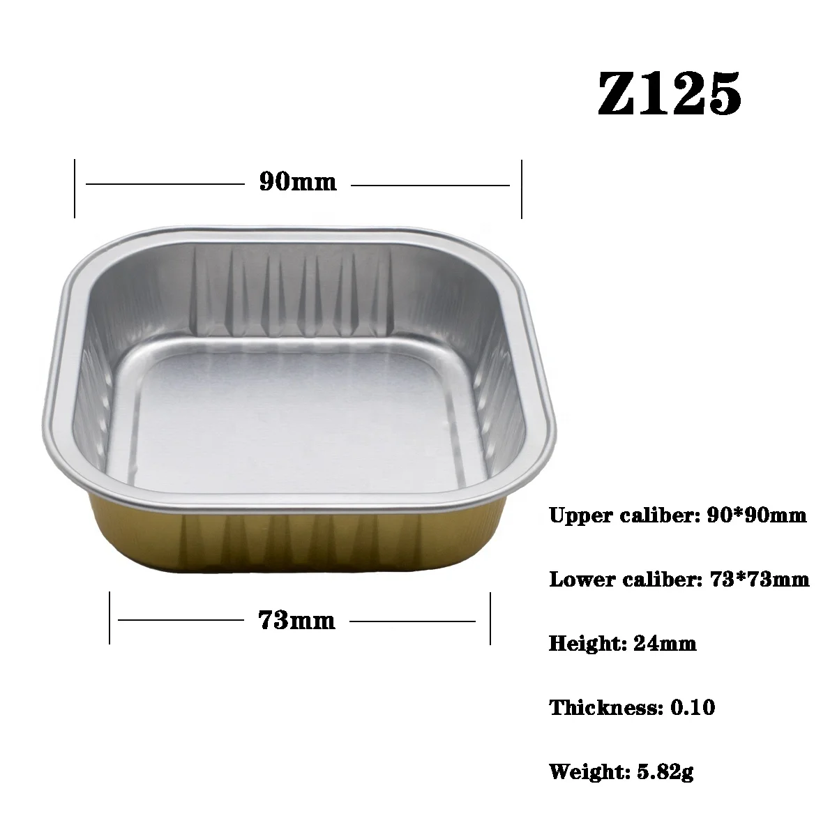 Z125 Square Aluminum Foil Pan 90*90*24 mm Food Grade Tray 125 ml Small Container with Foil Lid for Sauce Honey Food Packaging