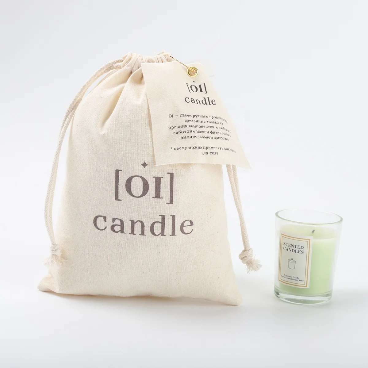 Custom Logo Printed Organic Muslin Cotton Drawstring Dust Gift Candle Bag Wholesale Cotton Candle Pouch