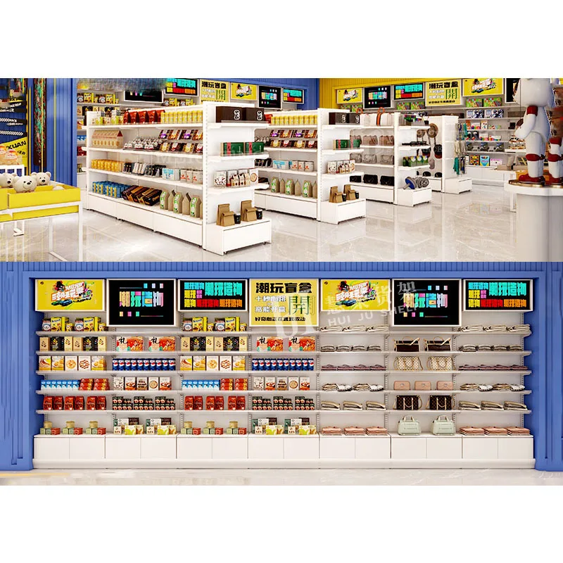 Meicheng Boutique Display Racks Souvenir Products Display For Souvenir Shop Decor Interior Design Snack Food Display Rack