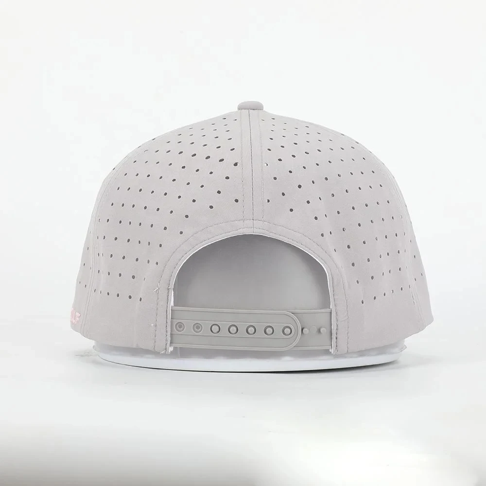 Custom High Quality 5 Panel Rubber Snapback Hat Waterproof Laser Cut Hole Perforated Baseball Caps For Mens