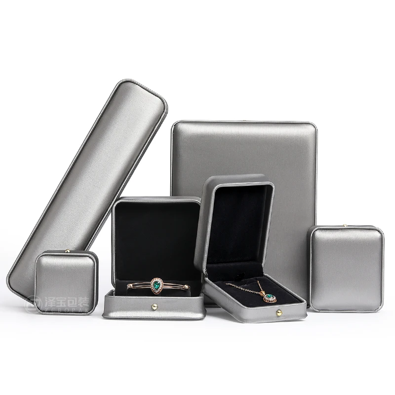 Factory Price Jewelry Box gray Multi Color Waisted PU Leather Jewelry Box Custom Logo necklace Bracelet packaging Box