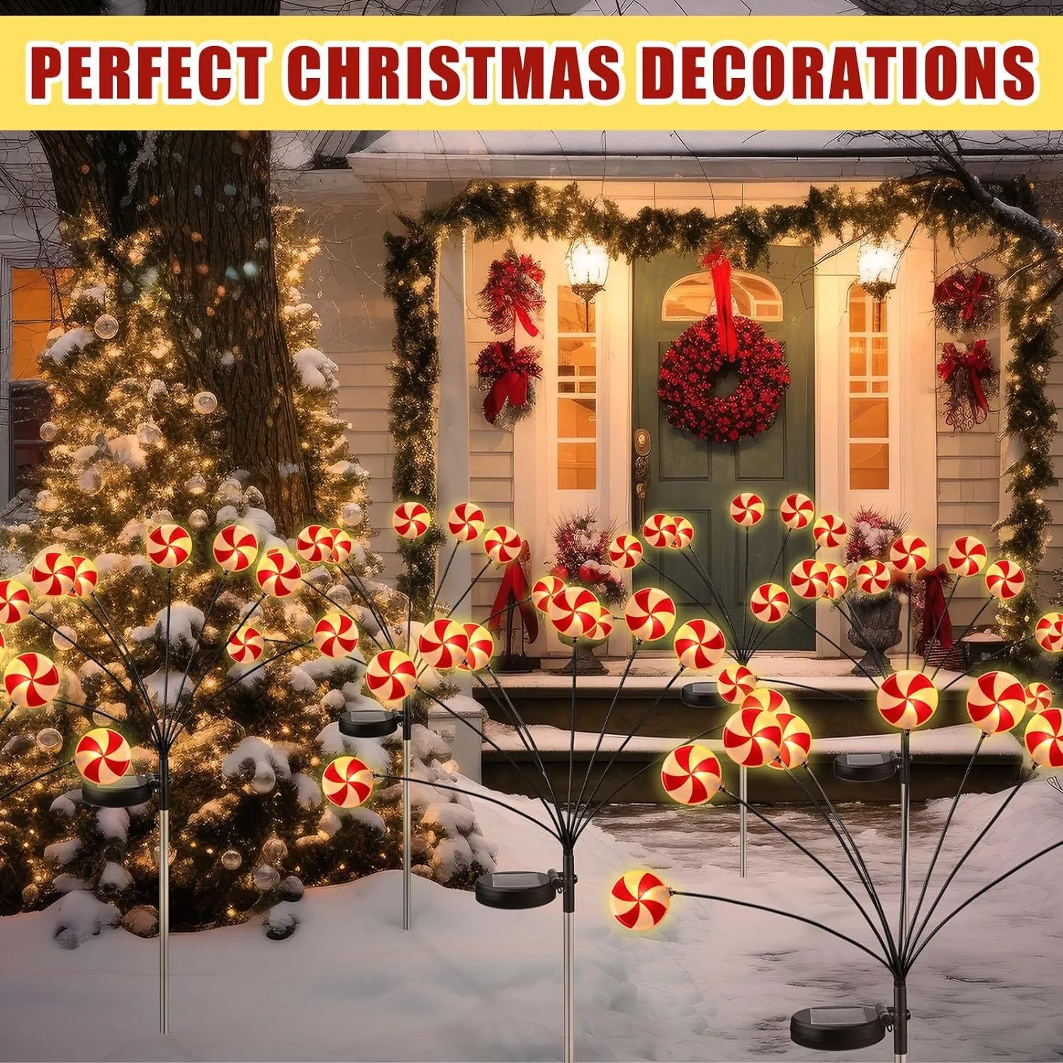 2 in 1 & 4 in 1 Led Solar Lollipop Candy Christmas Light For Holiday Party Indoor Outdoor Garden Landscape Security Lawn Light